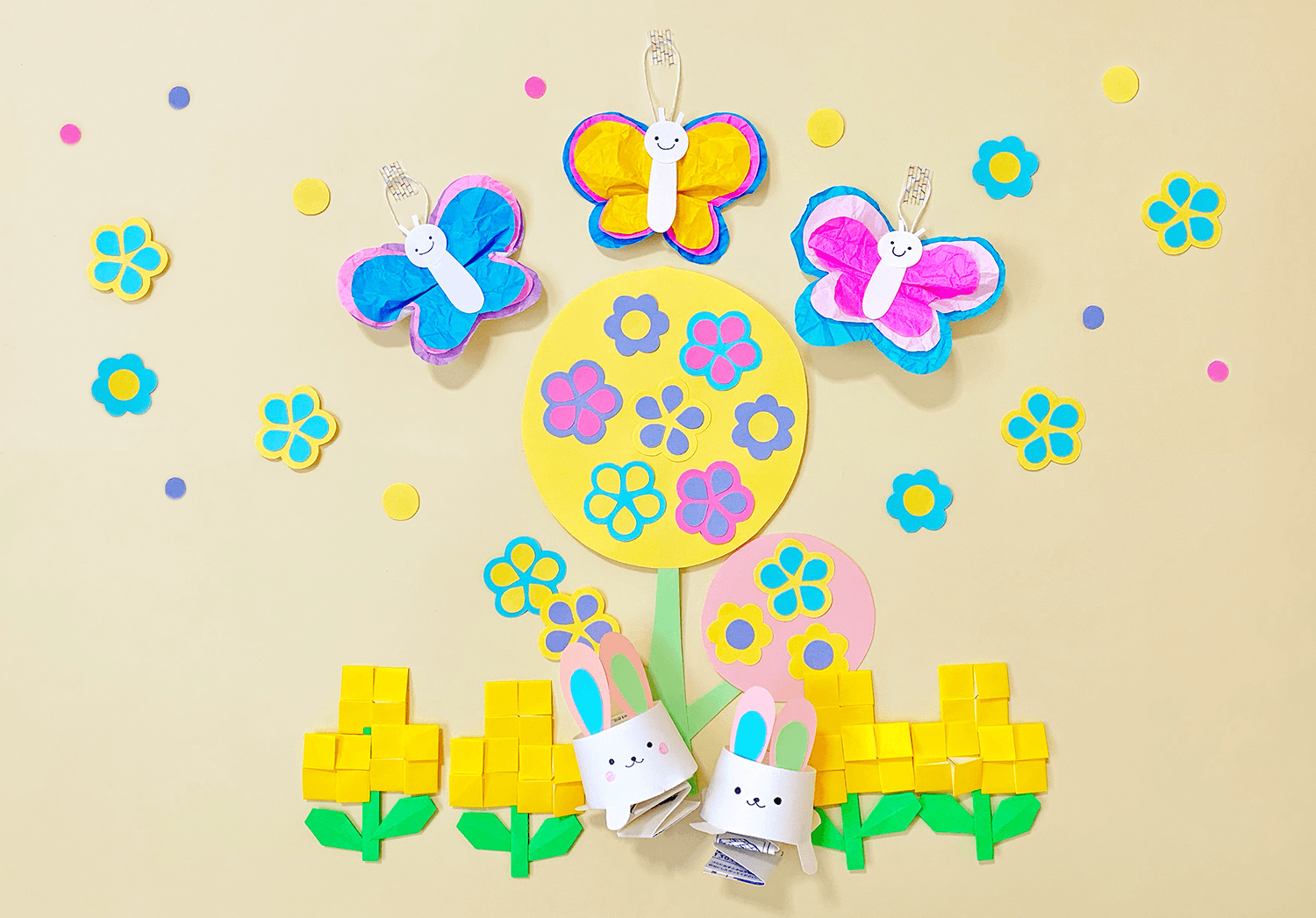 菜の花と春の仲間たちの壁面装飾