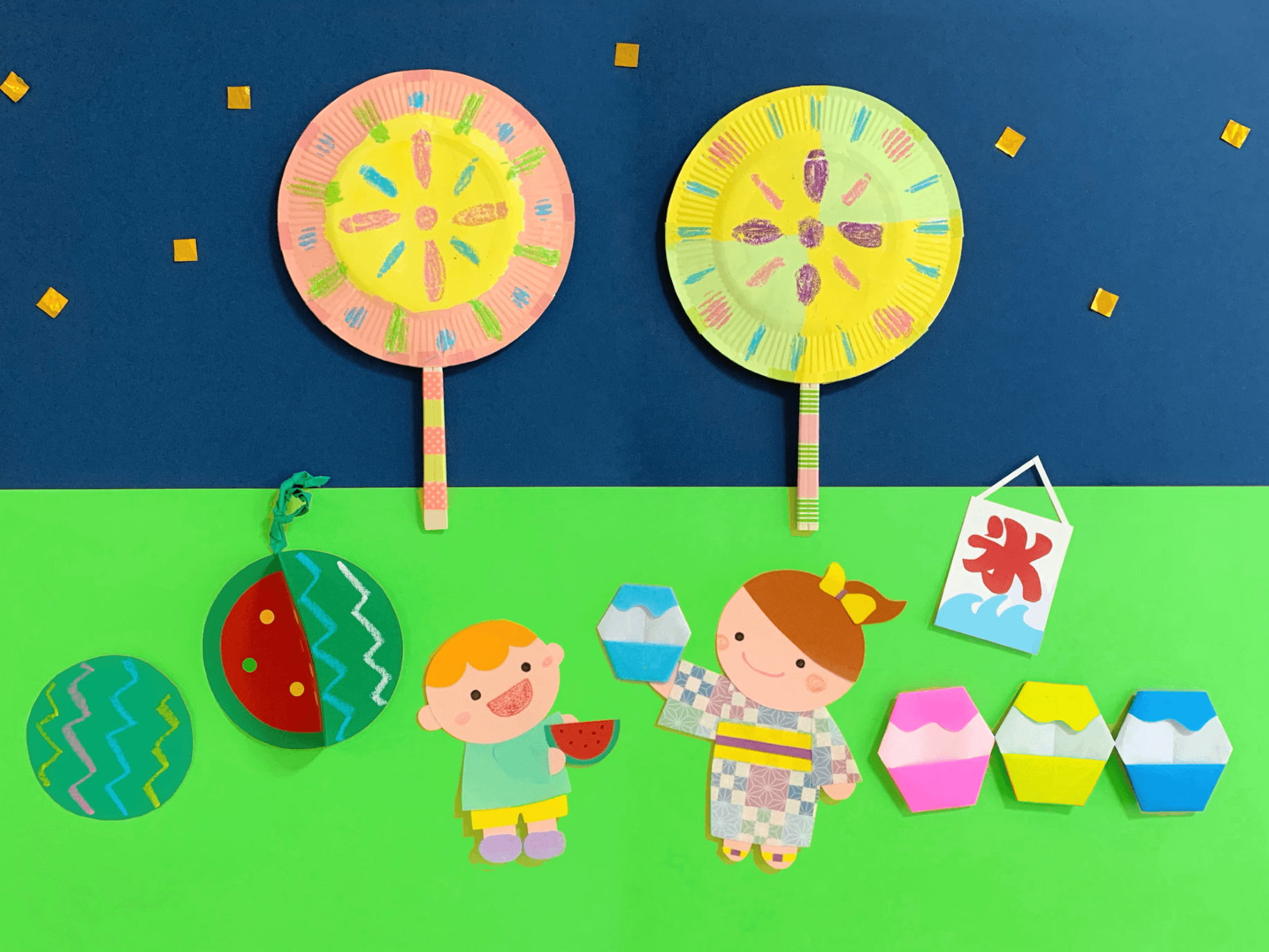 花火とスイカとかき氷の壁面 