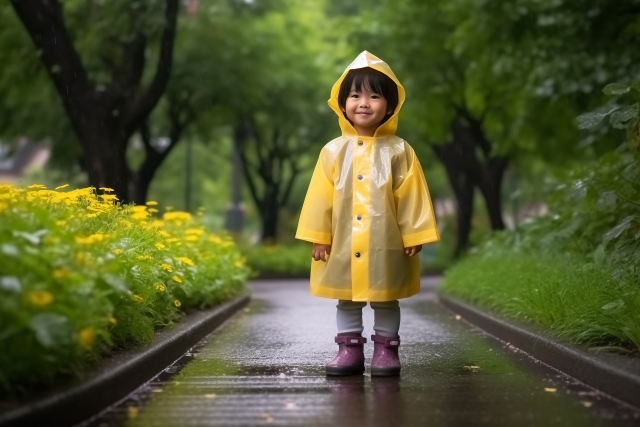レインコートを着た子供