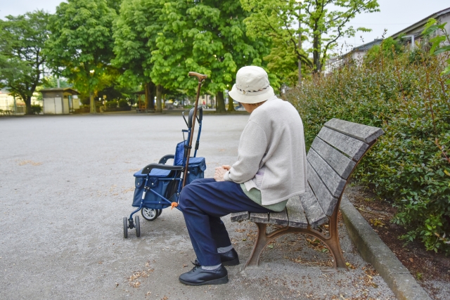 公園のベンチに座る年配の人
